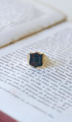 Bague Chevalière Intaille Jaspe Sanguin Or Jaune - Castafiore