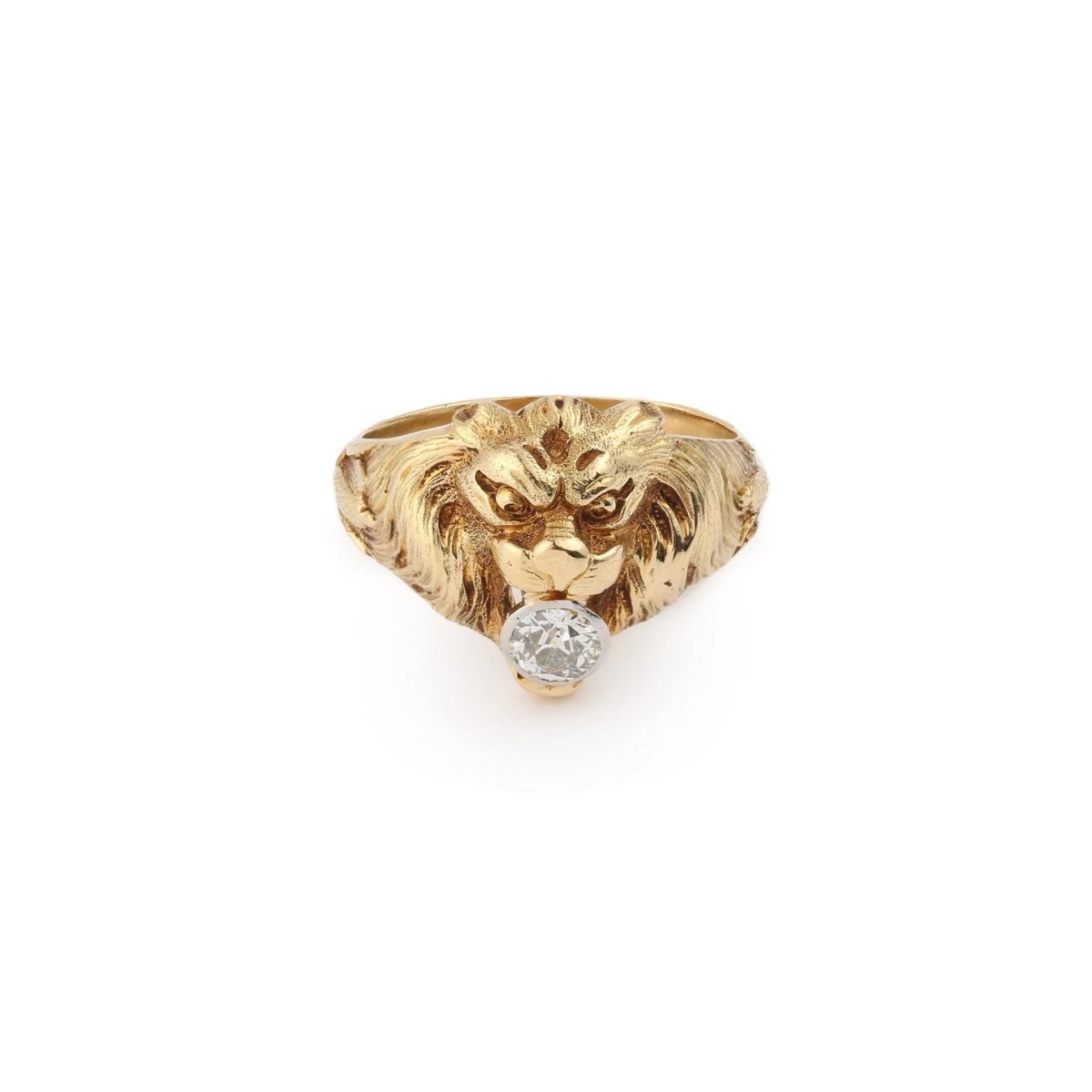 Bague Chevalière Lion Diamant 0.35 Carats Or Jaune 18 Carats - Castafiore