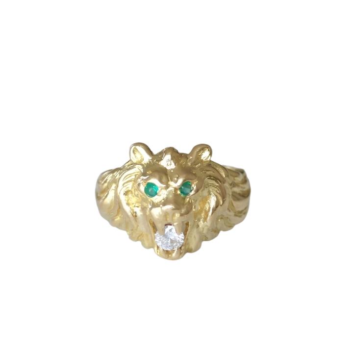 Bague chevalière Lion or jaune et diamant - Castafiore