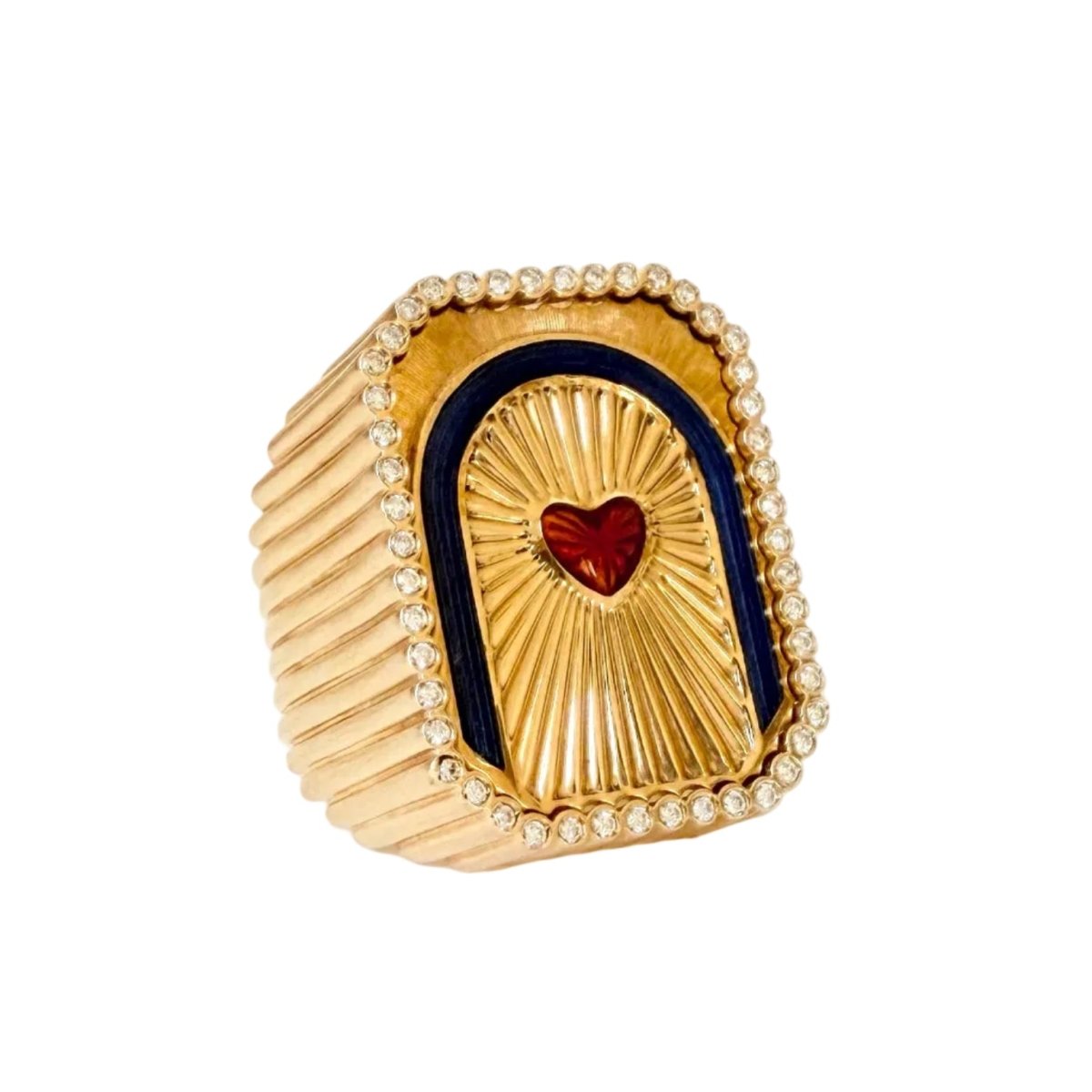 Bague Chevalière MARIE LICHTENBERG "Heart Mini Scap" en or jaune, émail et diamants - Castafiore