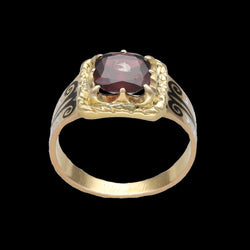 Bague chevalière Napoléon III en or jaune 18K avec émail et grenat – Taille 54 - Castafiore