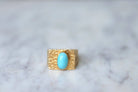 Bague chevalière or martelé et turquoise - Castafiore