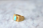 Bague chevalière or martelé et turquoise - Castafiore