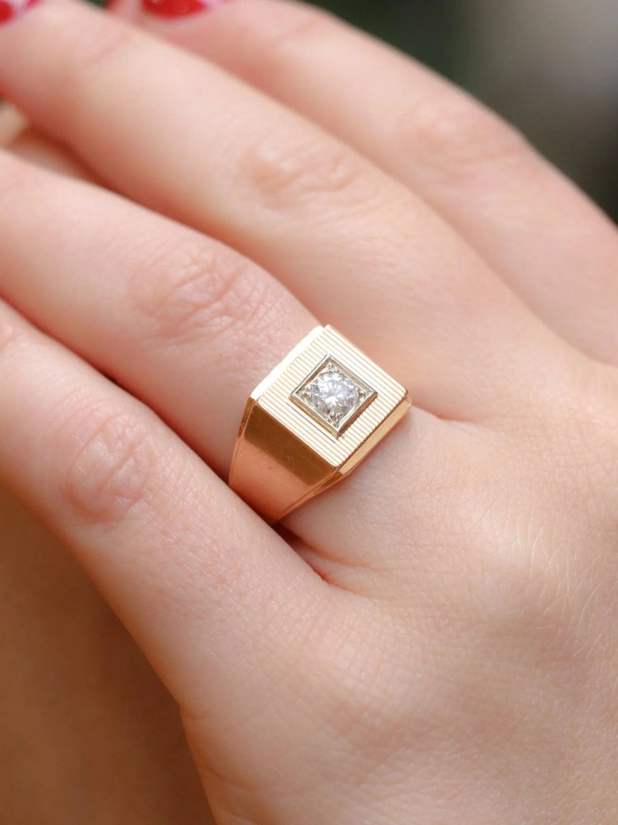 Bague chevalière vintage en or et diamants - Castafiore