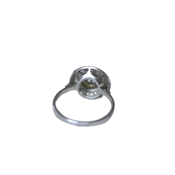 Bague Cible Art Deco Diamant Or Blanc et Platine - Castafiore