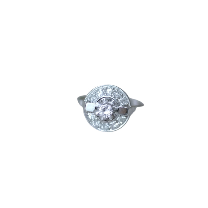 Bague Cible Art Deco Diamant Or Blanc et Platine - Castafiore