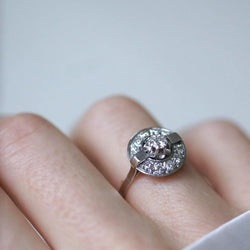 Bague Cible Art Deco Diamant Or Blanc et Platine - Castafiore