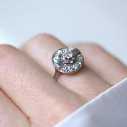 Bague Cible Art Deco Diamant Or Blanc et Platine - Castafiore