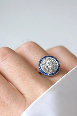 Bague Cible Art Deco Saphirs et Diamants - Castafiore