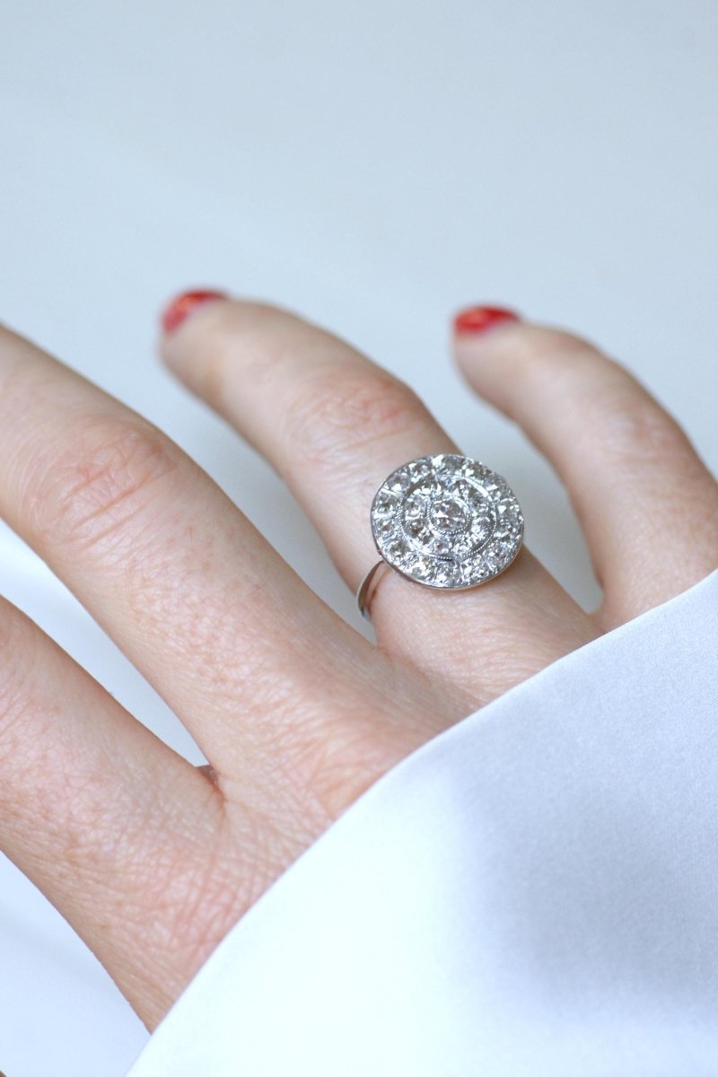 Bague Cible Ronde Art Deco Diamants 1,60 Cts - Castafiore