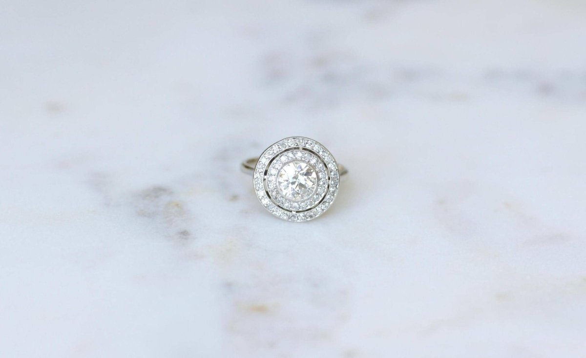 Bague Cible Ronde Art Deco Diamants 1,97 Cts - Castafiore