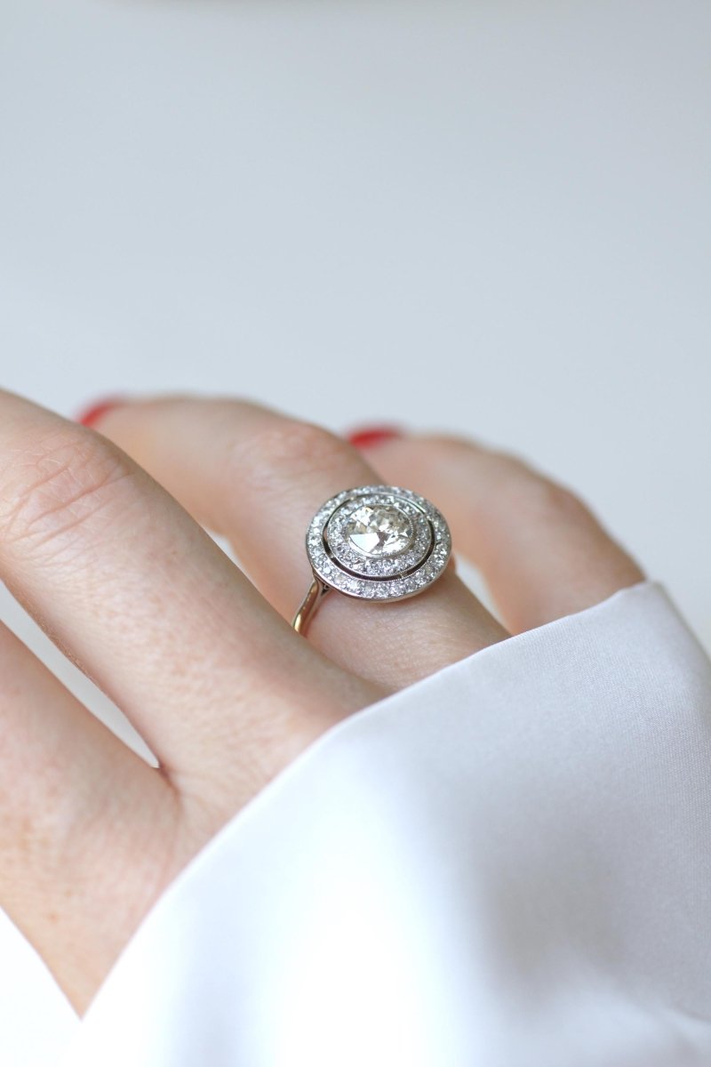 Bague Cible Ronde Art Deco Diamants 1,97 Cts - Castafiore