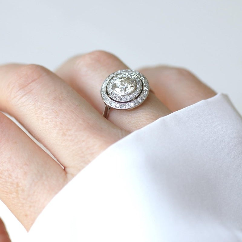 Bague Cible Ronde Art Deco Diamants 1,97 Cts - Castafiore