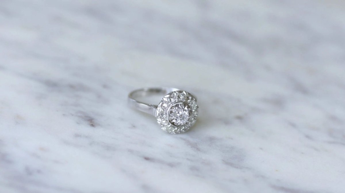 Bague cible ronde Art Déco diamants - Castafiore