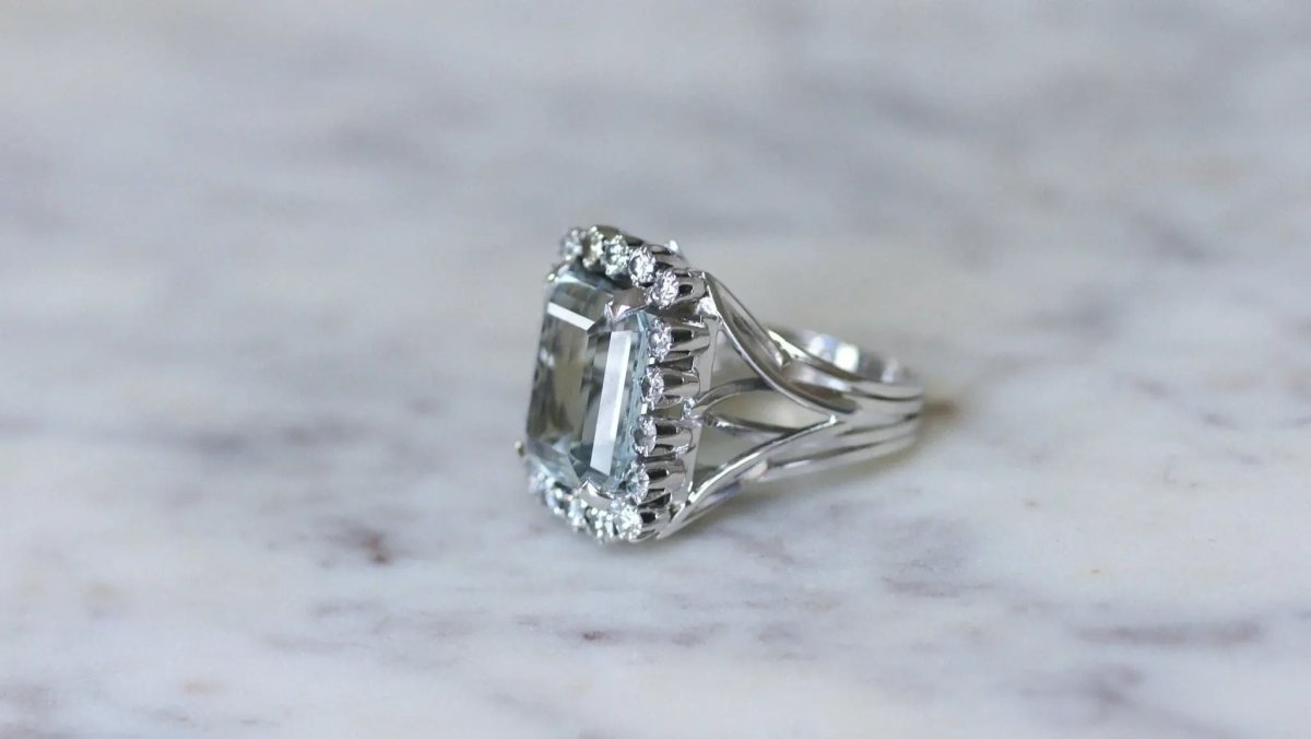 Bague Cocktail Aigue Marine et Diamants - Castafiore