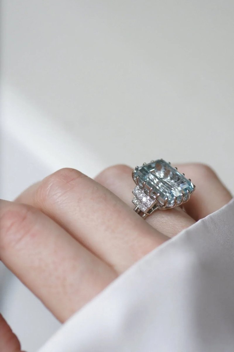 Bague Cocktail Aigue marine et diamants - Castafiore