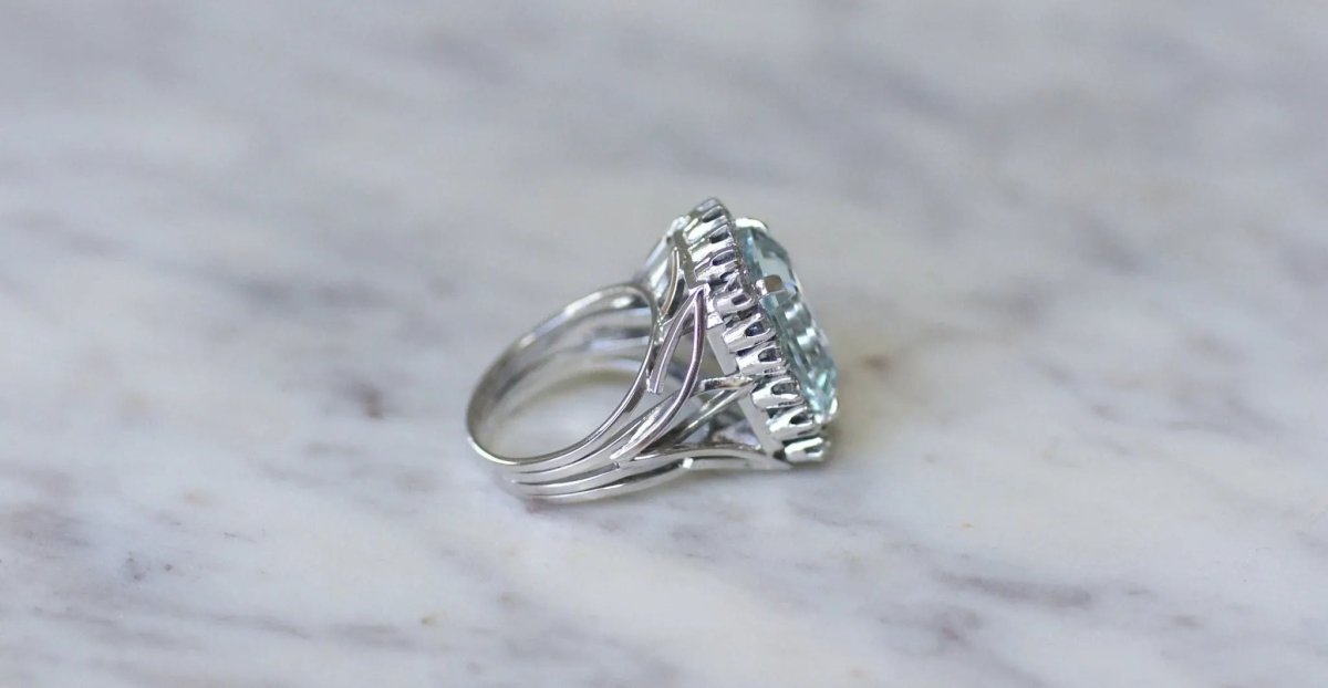 Bague Cocktail Aigue Marine et Diamants - Castafiore