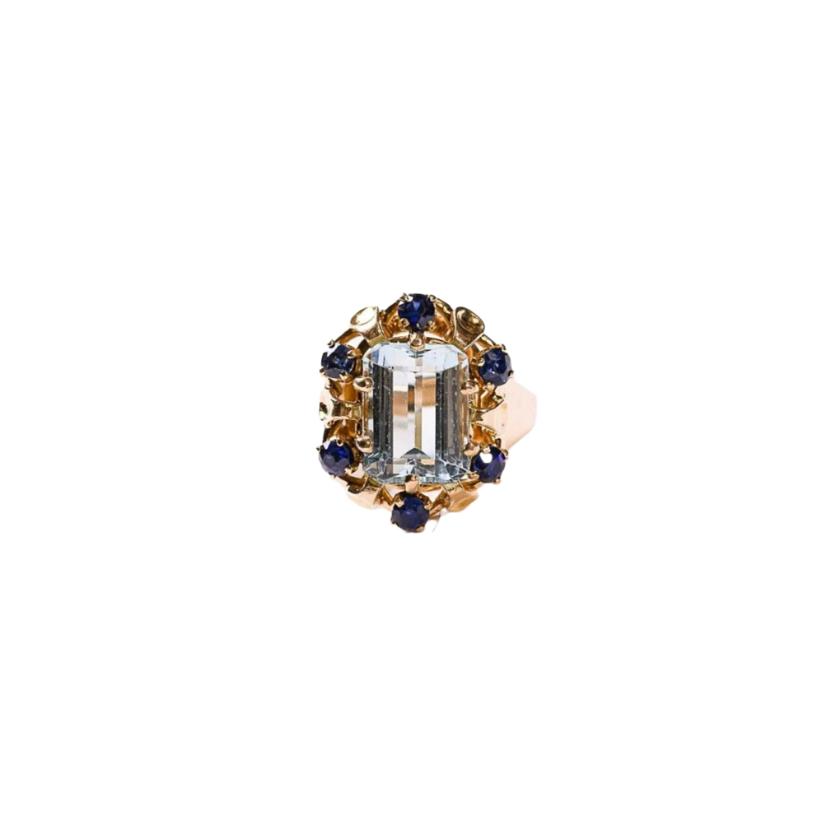 Bague Cocktail aigue - marine et saphirs en or rose - Castafiore