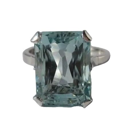 Bague Cocktail Aigue - marine rectangulaire 7 carats Platine - Castafiore