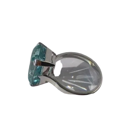 Bague Cocktail Aigue - marine rectangulaire 7 carats Platine - Castafiore