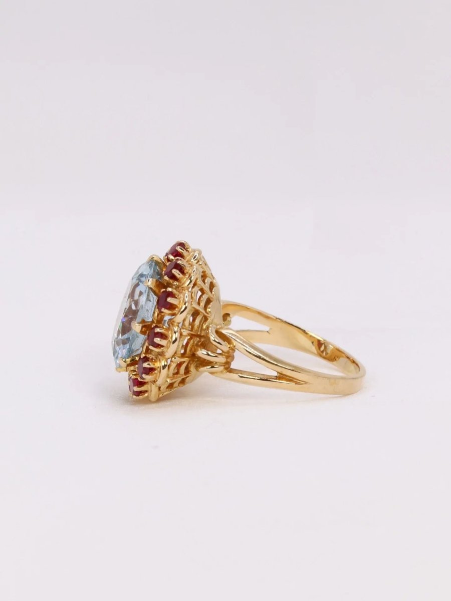 Bague cocktail aigue marine rubis - Castafiore