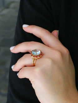 Bague cocktail aigue marine rubis - Castafiore