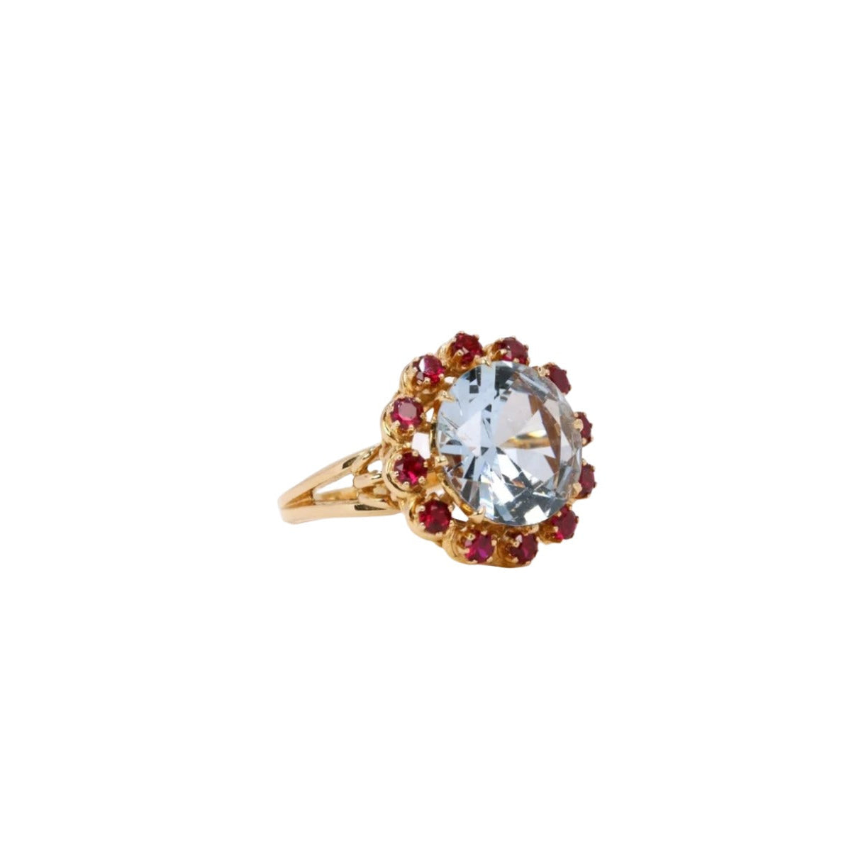 Bague cocktail aigue marine rubis - Castafiore