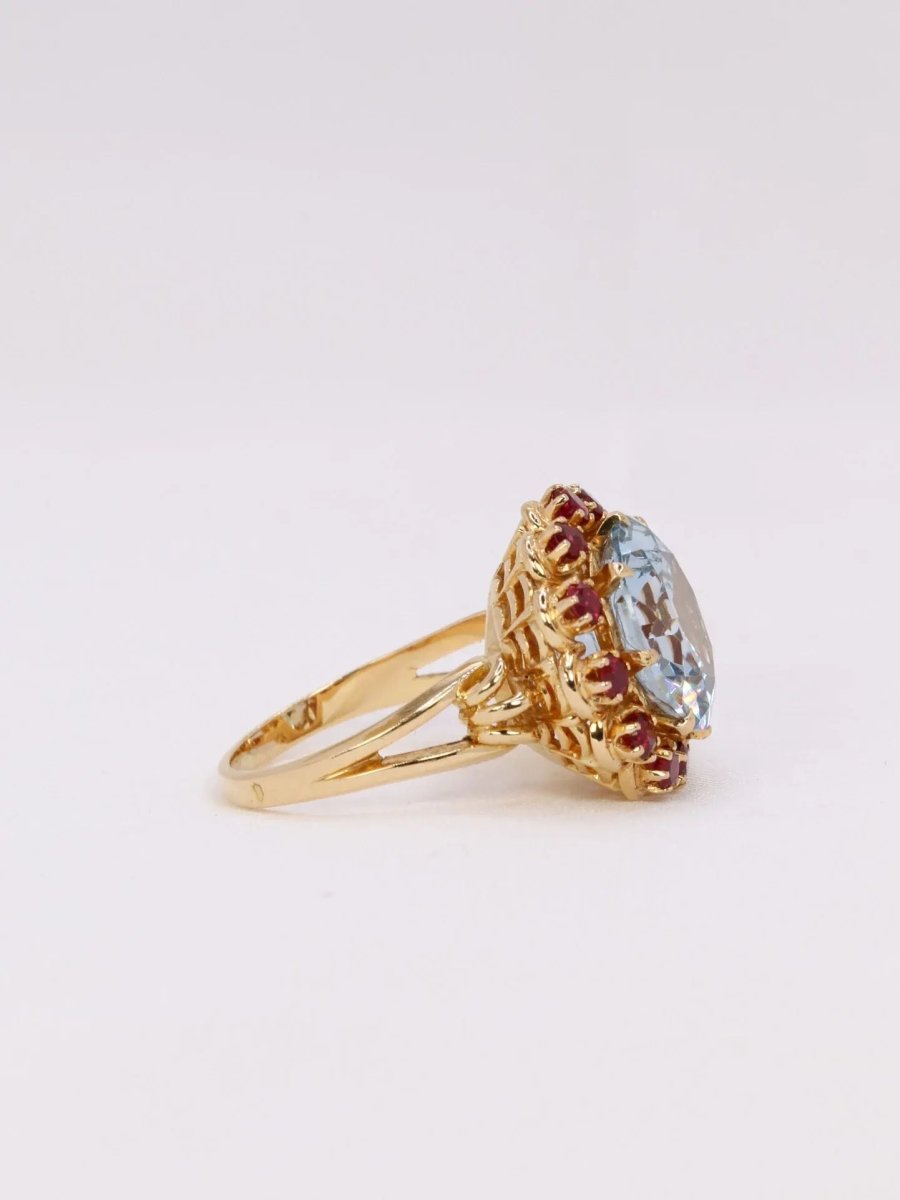 Bague cocktail aigue marine rubis - Castafiore