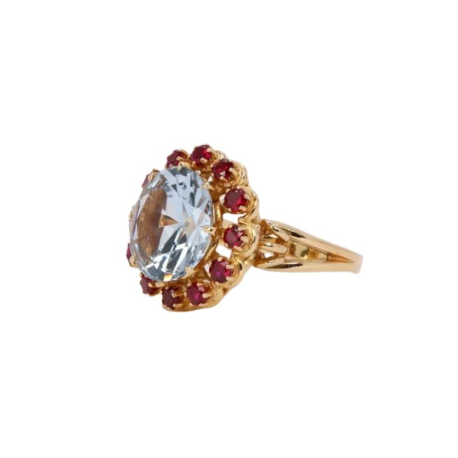 Bague cocktail aigue marine rubis - Castafiore