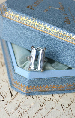 Bague Cocktail Art Déco Aigue Marine & Diamants - Castafiore