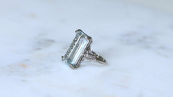 Bague Cocktail Art Déco Aigue Marine & Diamants - Castafiore