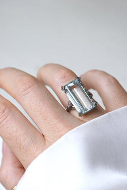 Bague Cocktail Art Déco Aigue Marine & Diamants - Castafiore