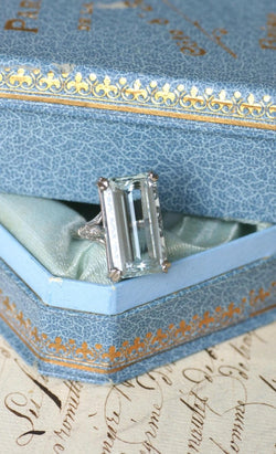 Bague Cocktail Art Déco Aigue Marine & Diamants - Castafiore