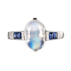 Bague Cocktail BAUME en or blanc, pierre de lune et saphirs - Castafiore