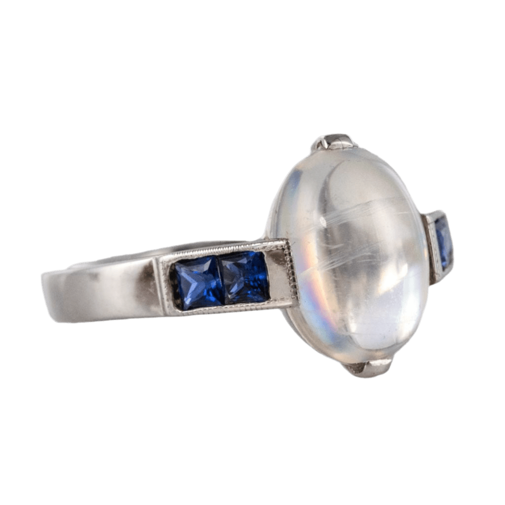 Bague Cocktail BAUME en or blanc, pierre de lune et saphirs - Castafiore