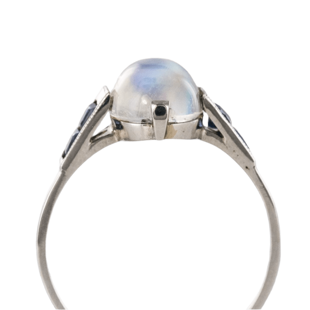 Bague Cocktail BAUME en or blanc, pierre de lune et saphirs - Castafiore