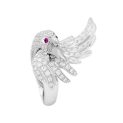 Bague Cocktail BOUCHERON "Cypris le Cygne" en or blanc, rubis et diamants - Castafiore