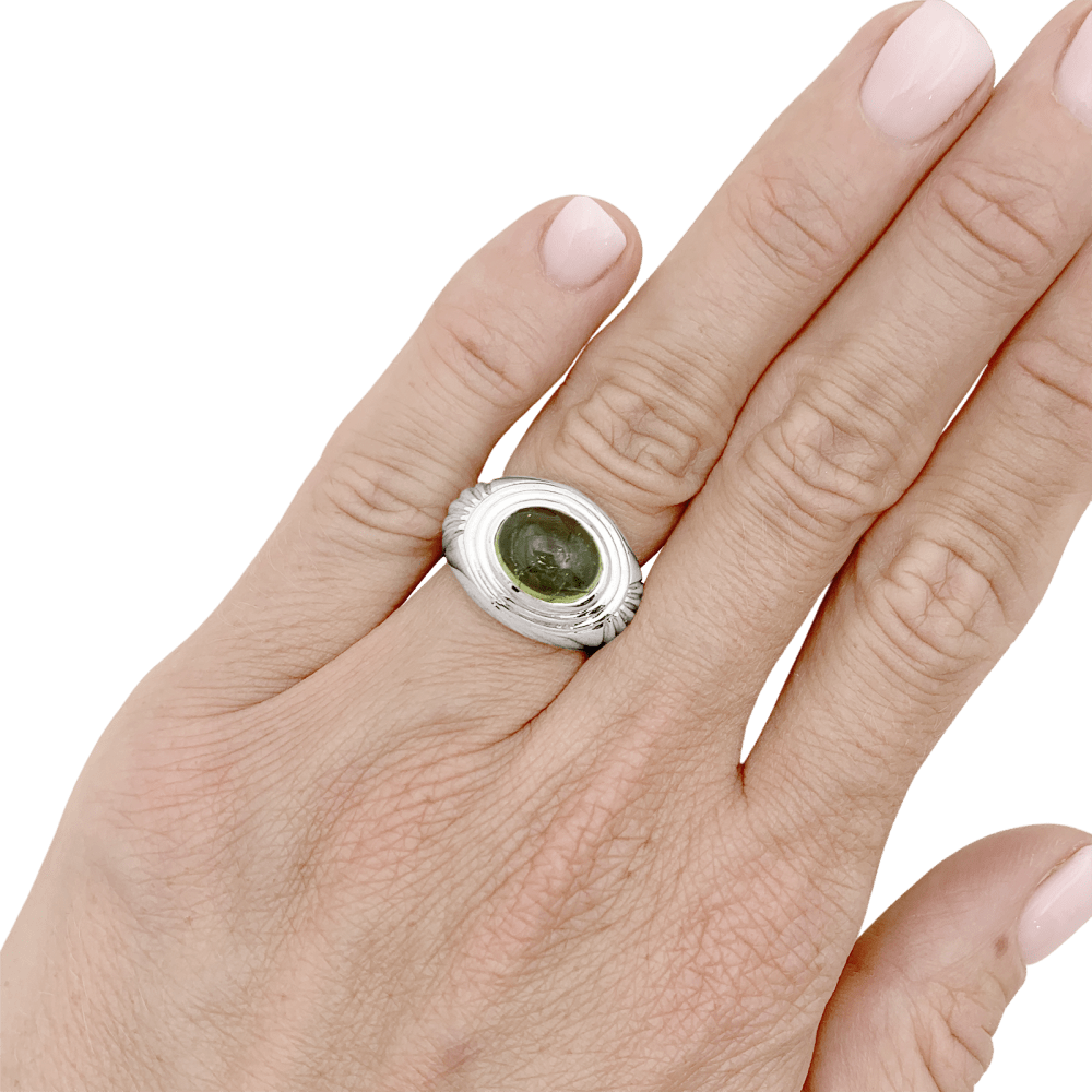 Bague Cocktail BOUCHERON "Jaïpur" en or blanc et tourmaline verte - Castafiore