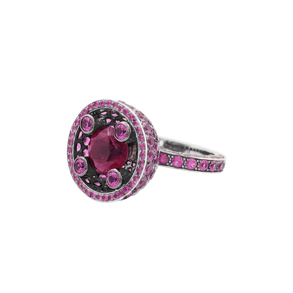 Bague Cocktail BOUCHERON "Liz" en or blanc, tourmaline et saphirs - Castafiore