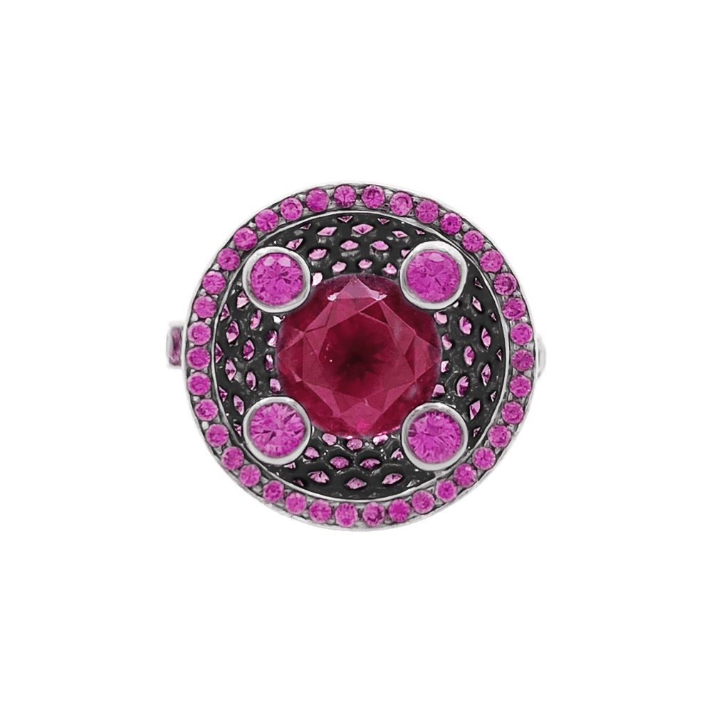 Bague Cocktail BOUCHERON "Liz" en or blanc, tourmaline et saphirs - Castafiore