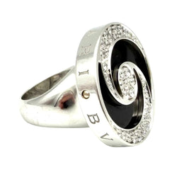 Bague Cocktail BULGARI "Optical" en or blanc, acier, onyx et diamants - Castafiore