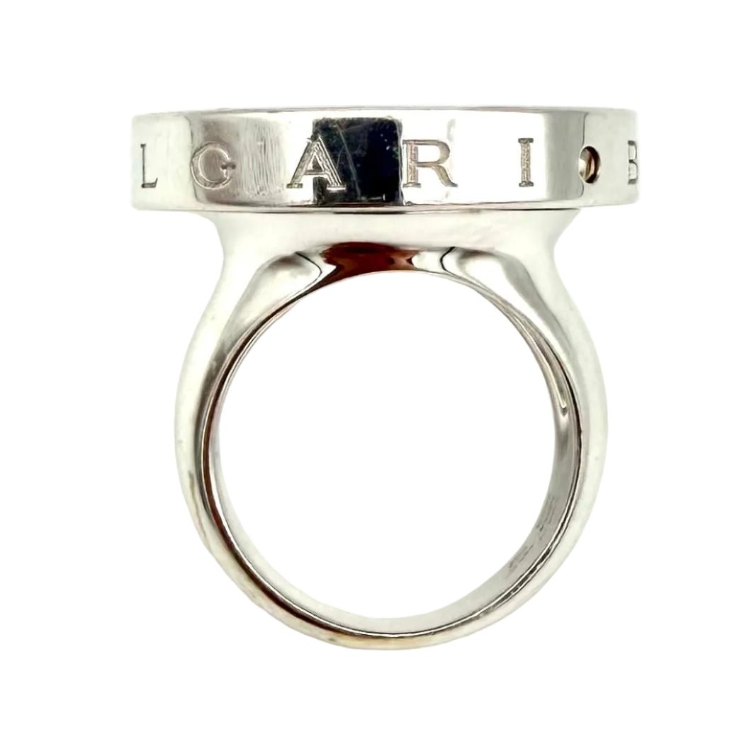 Bague Cocktail BULGARI "Optical" en or blanc, acier, onyx et diamants - Castafiore