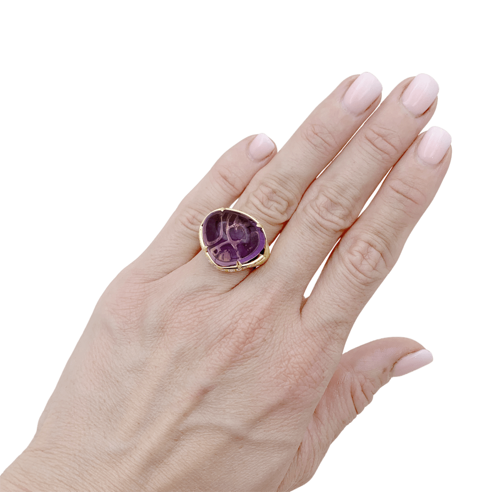 Bague Cocktail BULGARI "Sassi Mediterranean Eden" en or jaune, améthyste et diamants - Castafiore