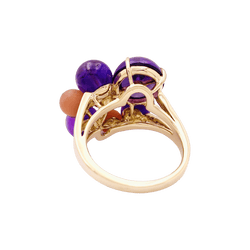 Bague Cocktail CARTIER "Délices de Goa" en or jaune, corail, améthyste et diamant - Castafiore