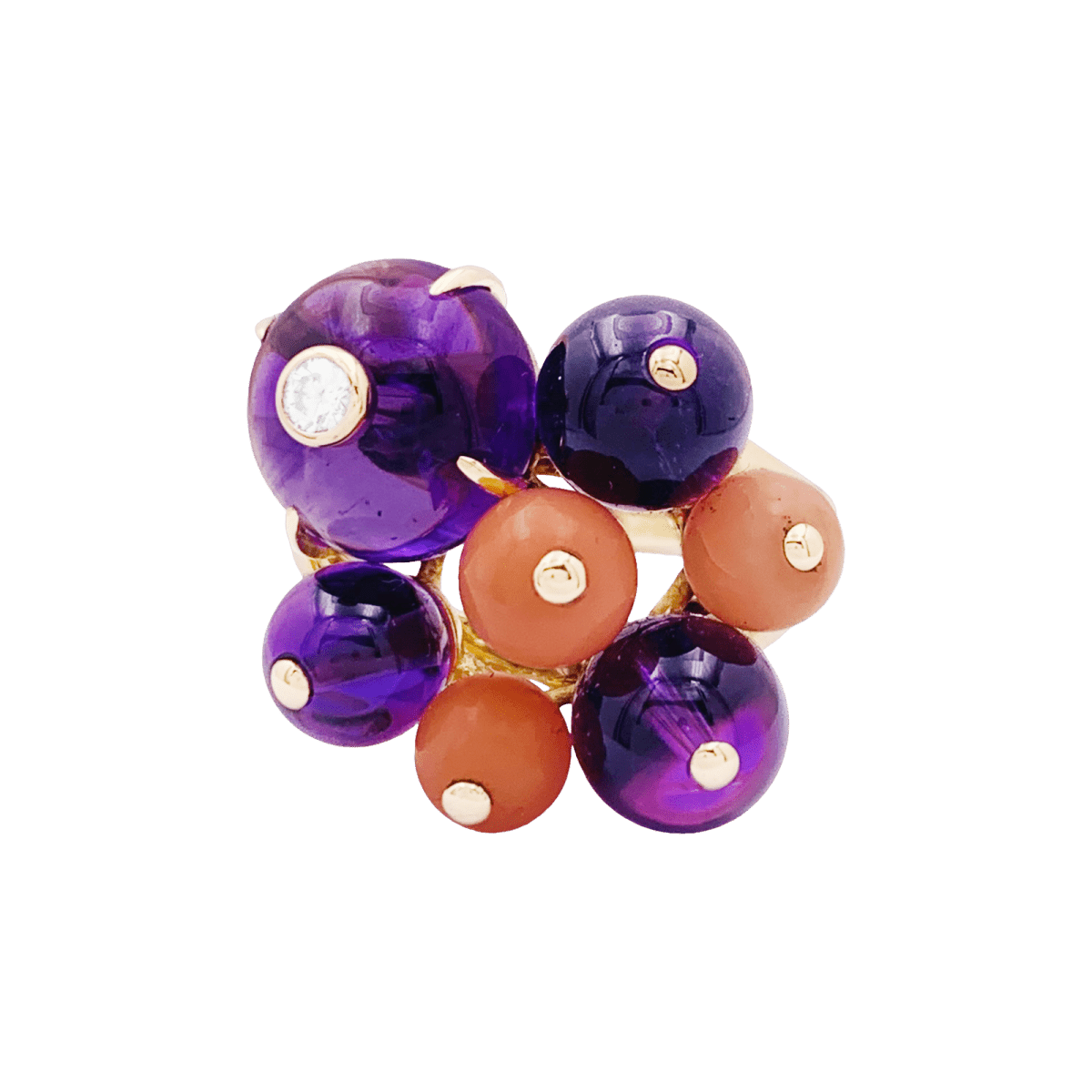 Bague Cocktail CARTIER "Délices de Goa" en or jaune, corail, améthyste et diamant - Castafiore