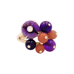 Bague Cocktail CARTIER "Délices de Goa" en or jaune, corail, améthyste et diamant - Castafiore