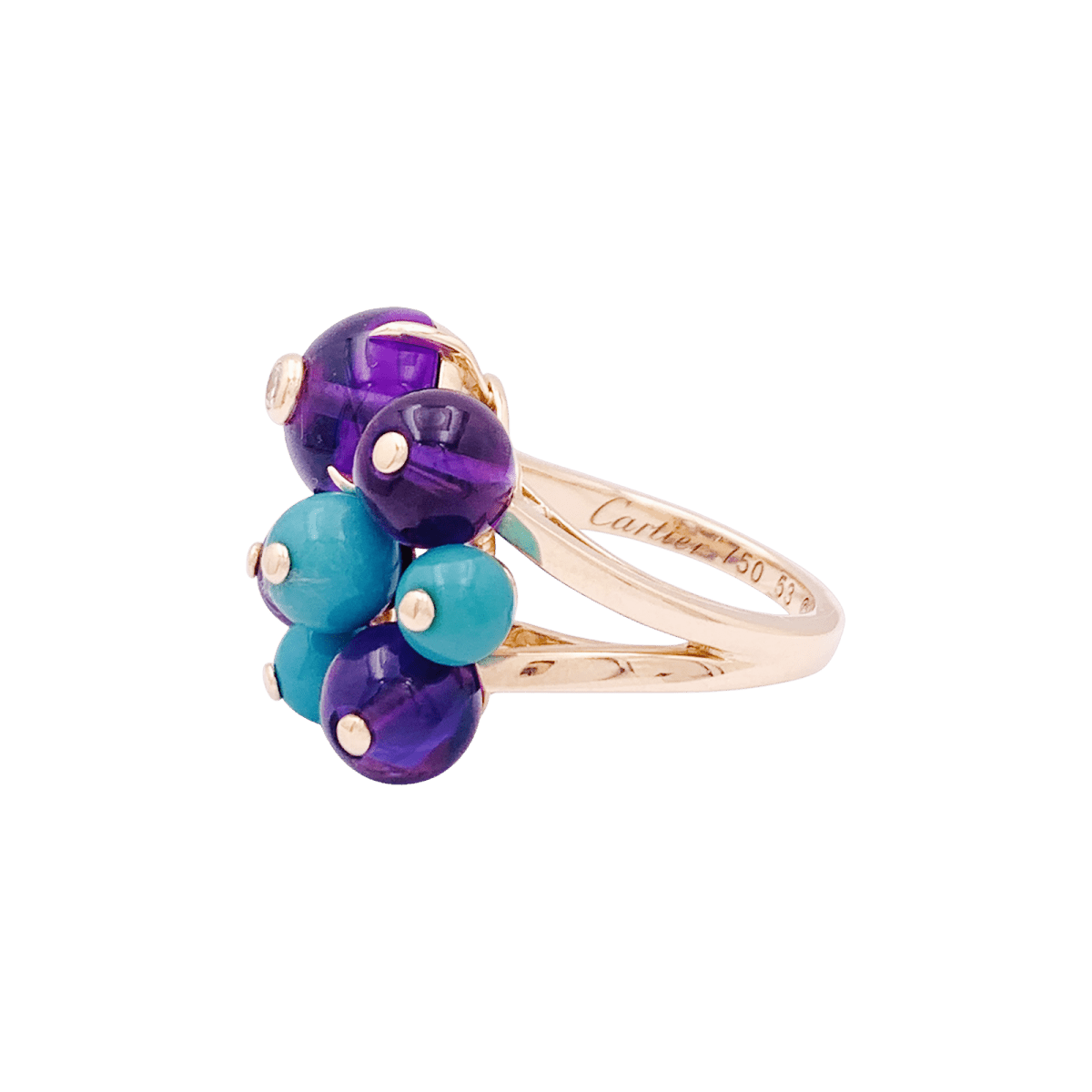 Bague Cocktail CARTIER "Délices de Goa" en or rose, améthyste, turquoise et diamant - Castafiore