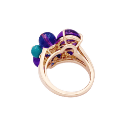 Bague Cocktail CARTIER "Délices de Goa" en or rose, améthyste, turquoise et diamant - Castafiore