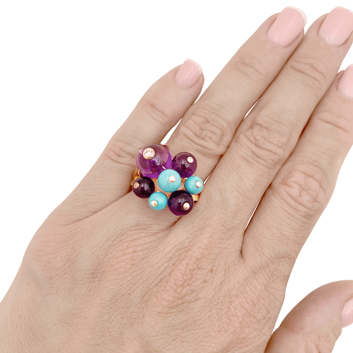Bague Cocktail CARTIER "Délices de Goa" en or rose, améthyste, turquoise et diamant - Castafiore