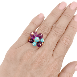 Bague Cocktail CARTIER "Délices de Goa" en or rose, améthyste, turquoise et diamant - Castafiore